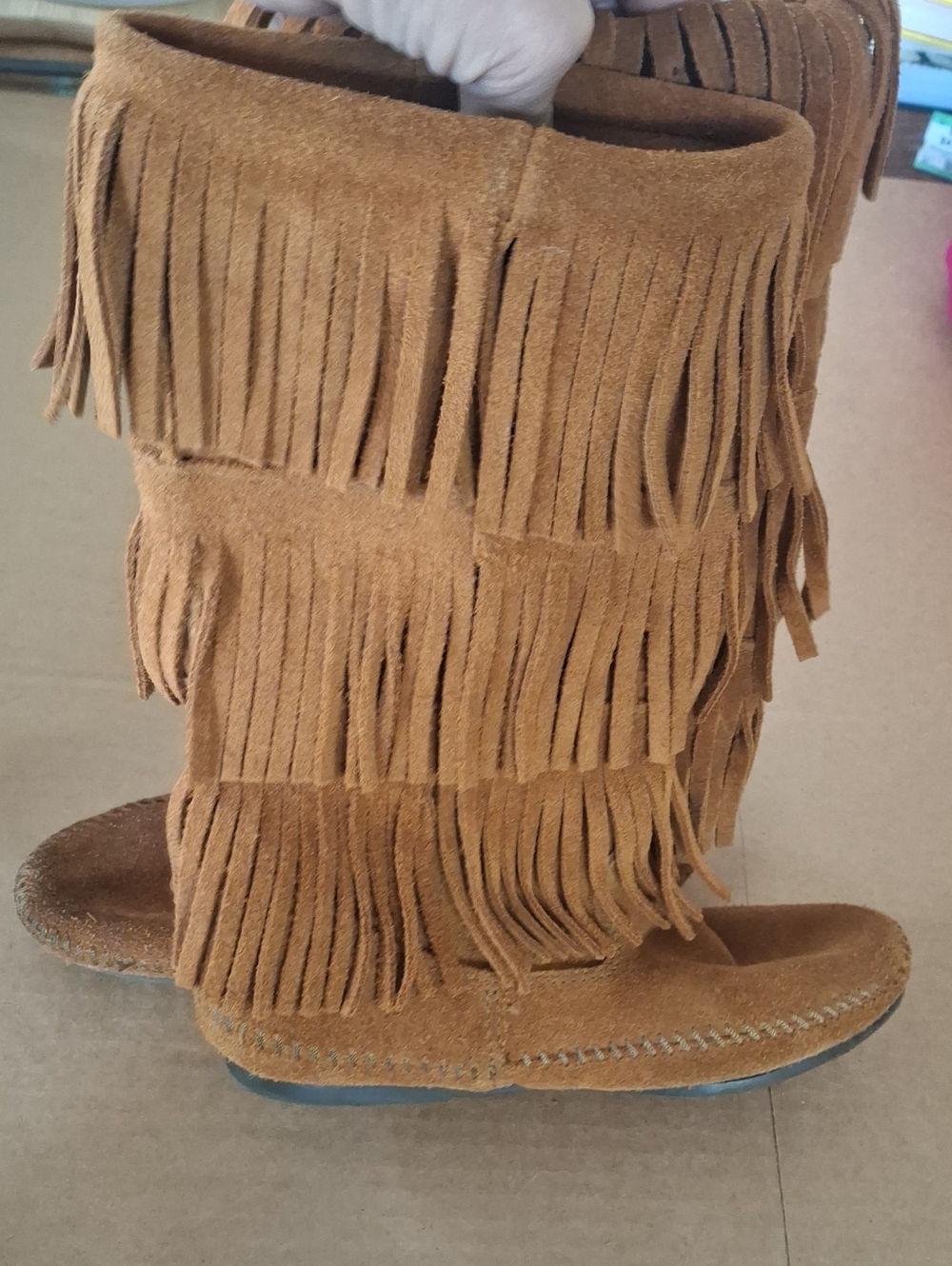 Minnetonka Women's 3-Layer Fringe Suede Moccasin Boots Brown Size 7 1632
